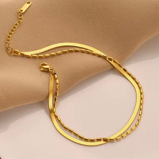 Pulsera 2 en 1 dorada  - acero inoxidable