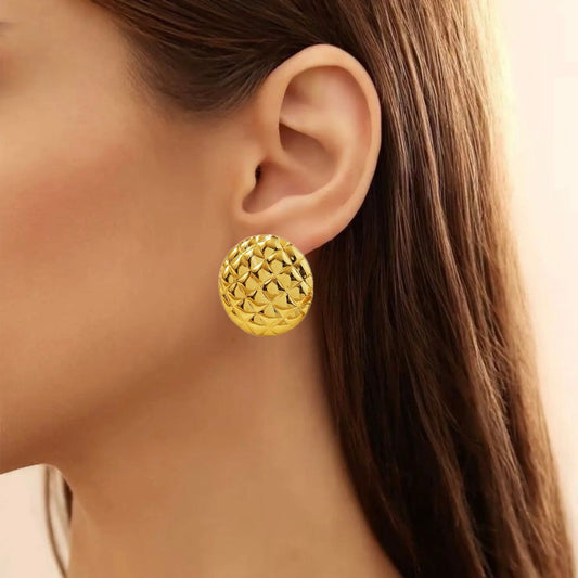 Aretes circulos con cuadros dorados - acero inoxidable
