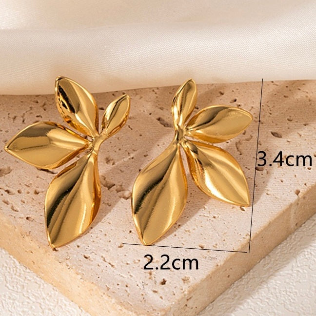 Aretes de hojitas doradas - acero inoxidable