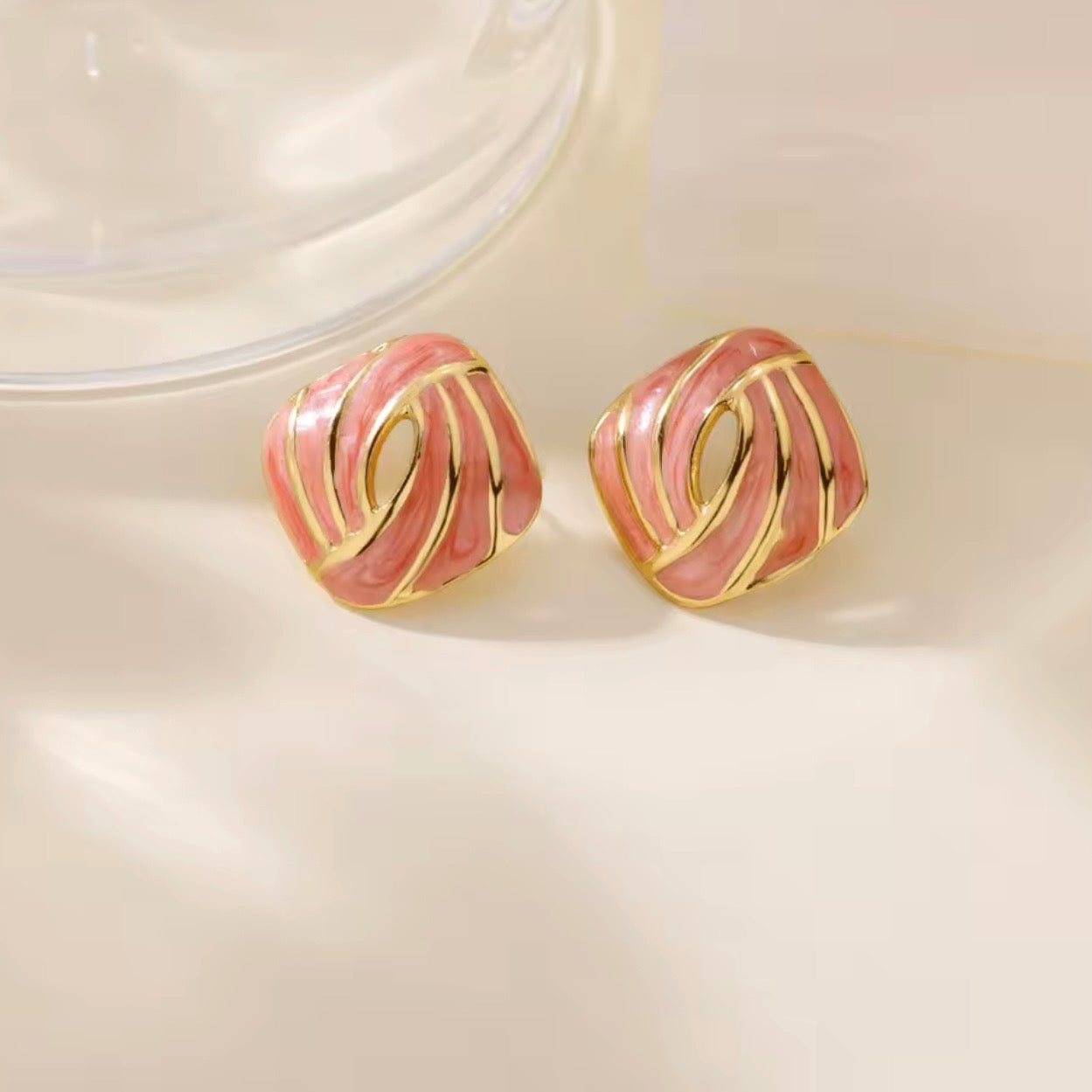 Aretes rosa y dorado- acero inoxidable