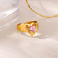 Anillo ajustable de corazón rosa- acero inoxidable