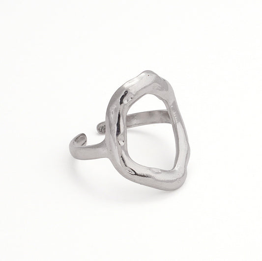 Anillo ajustable ovalado con textura - acero inoxidable