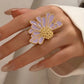 Anillo ajustable chunky mediaflor lila-acero inoxidable