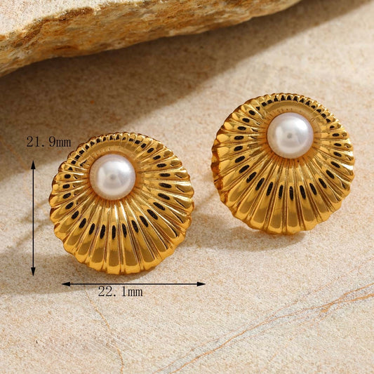 Aretes dorados perla blanca - acero inoxidable