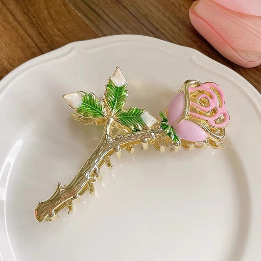 Pinza para cabello - flor rosada