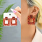 Aretes cuadrados de pedrería roja