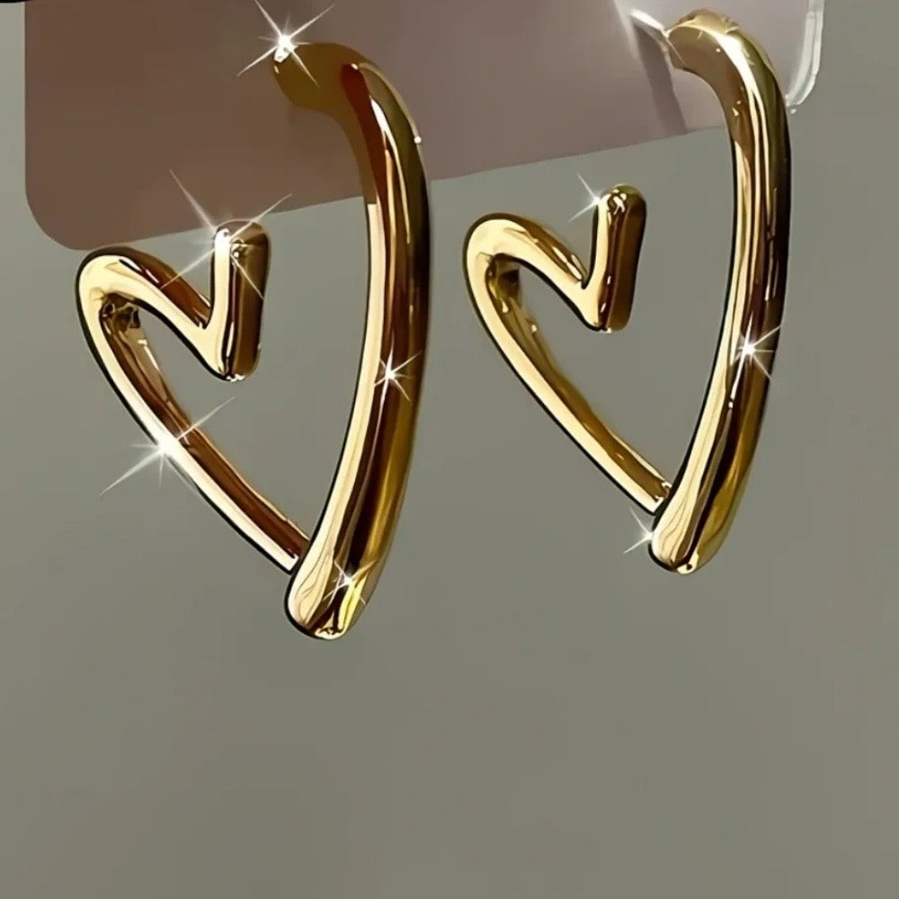 Aretes corazones dorados- acero inoxidable