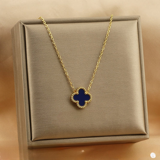 Collar trébol azul fuerte - acero inoxidable