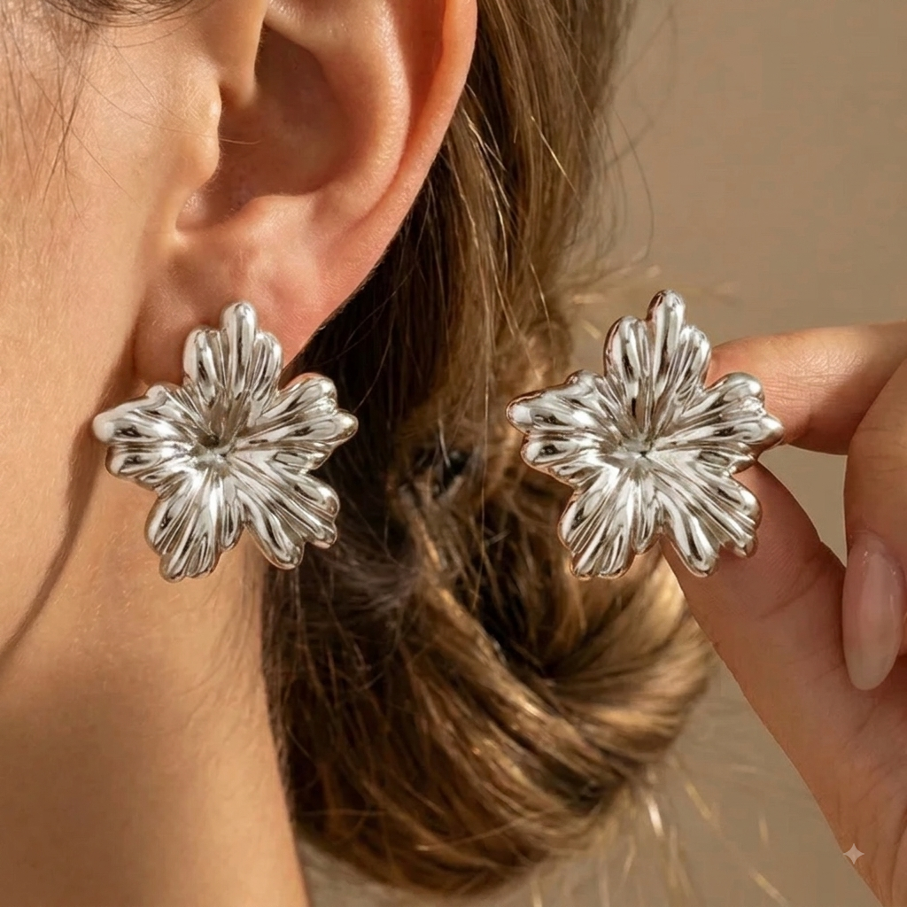 Aretes de flores plateadas- acero inoxidable