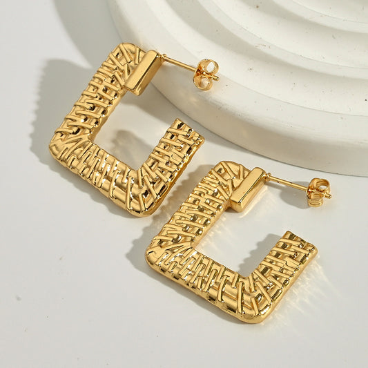 Aretes cuadrados con textura - acero inoxidable