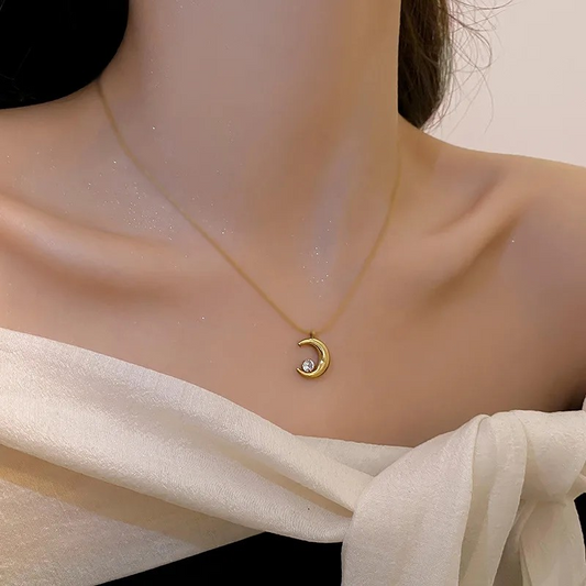Collar de luna con pedrería - acero inoxidable