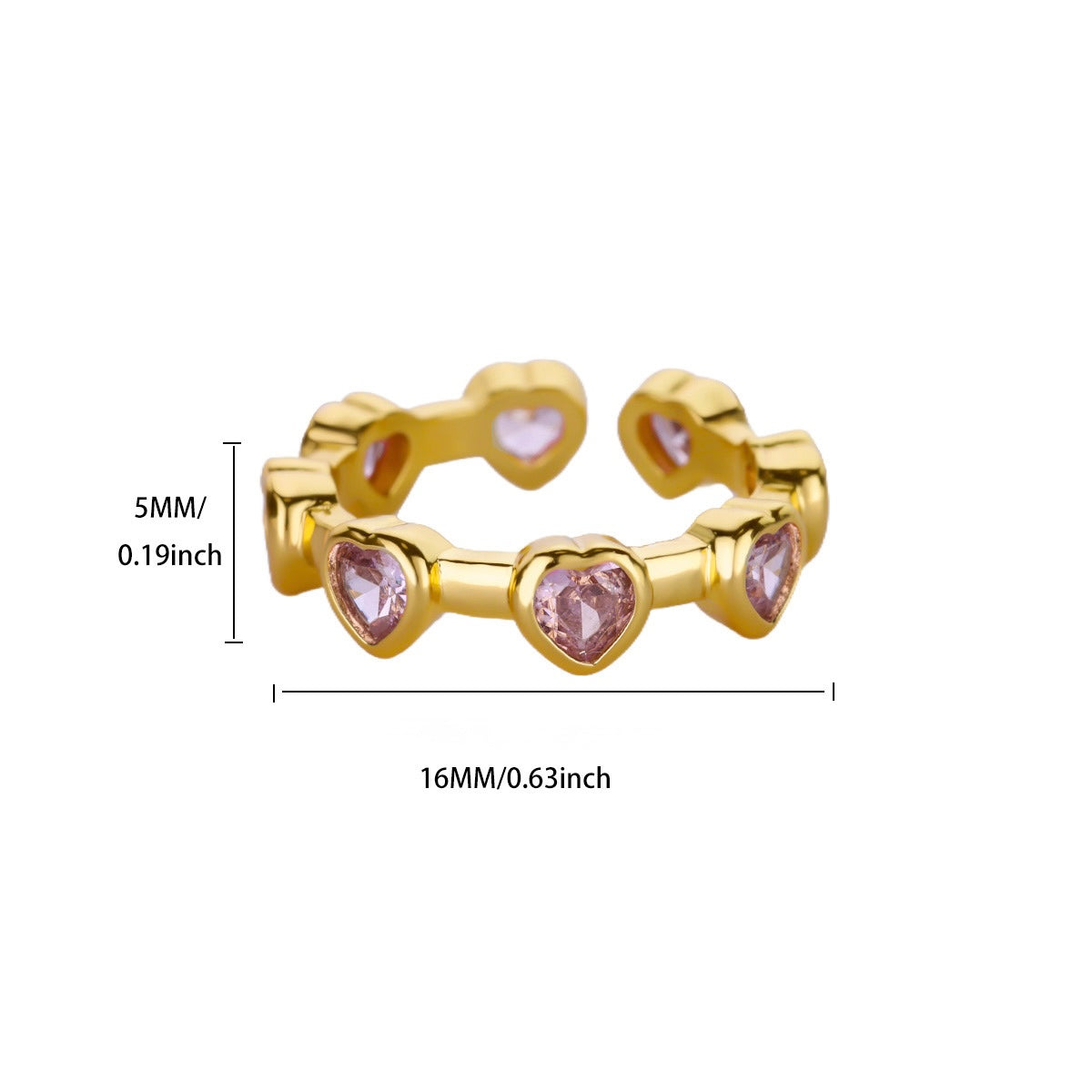 Anillo ajustable corazones rosa - acero inoxidable