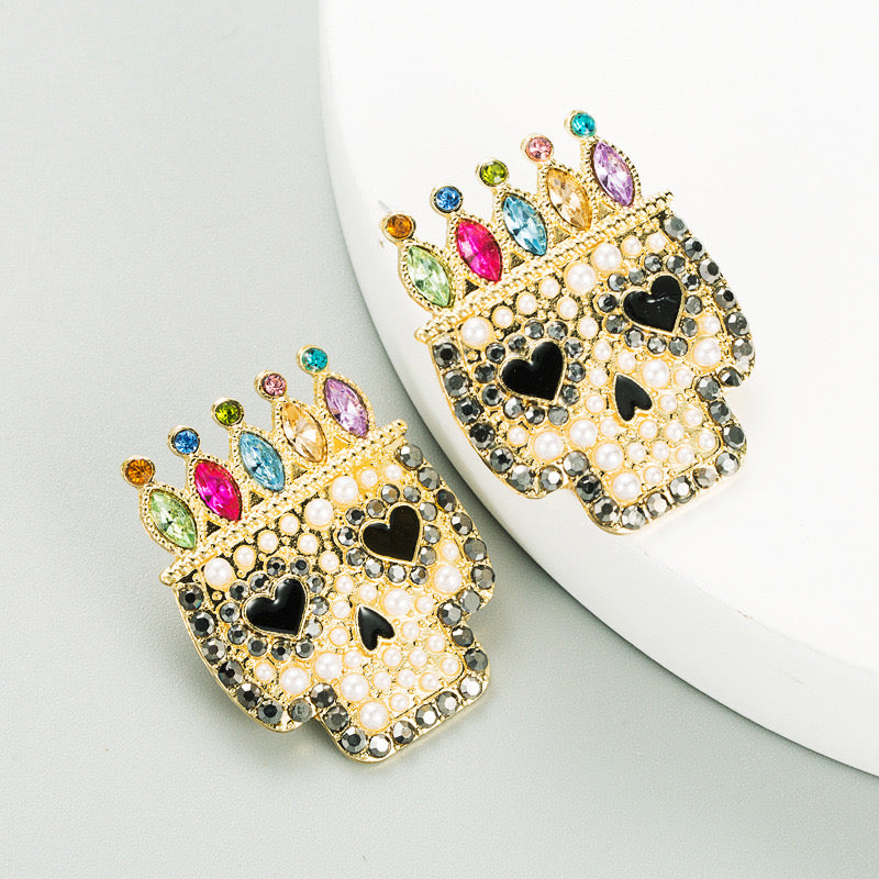 Aretes de calaveras con pedrería