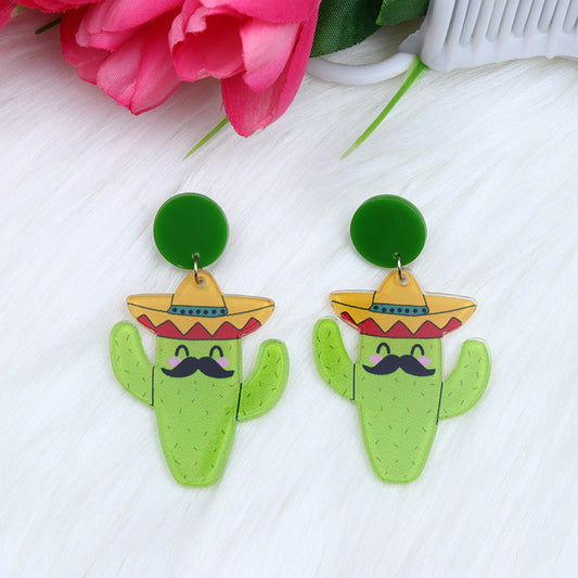 Aretes de cactus con sombrero