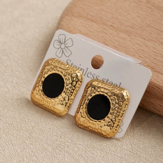Aretes cuadrados dorado y negro - acero inoxidable