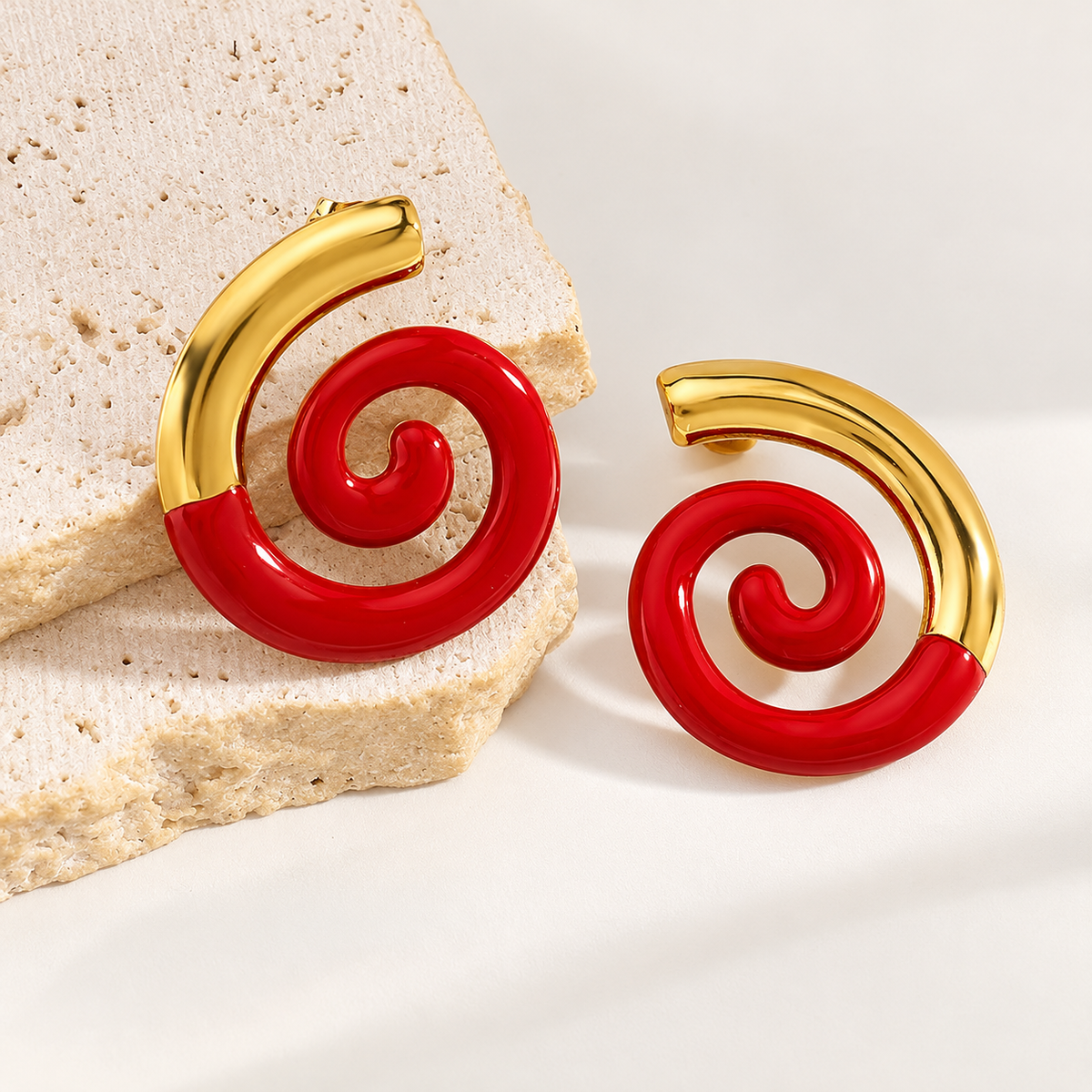 Aretes espiral rojo - acero inoxidable