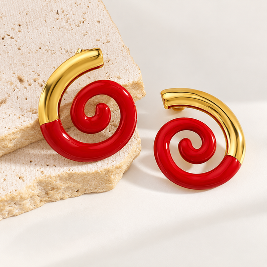 Aretes espiral rojo - acero inoxidable