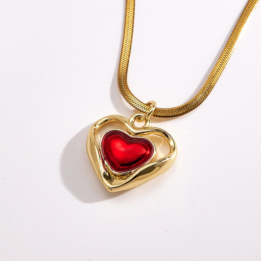 Collar corazón rojo - acero inoxidable dorado