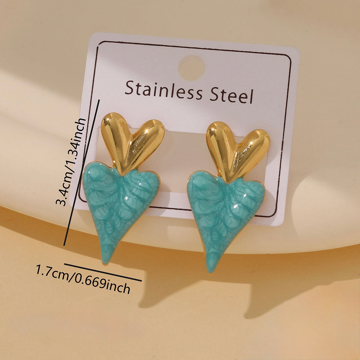 Aretes de corazones verdes - acero inoxidable