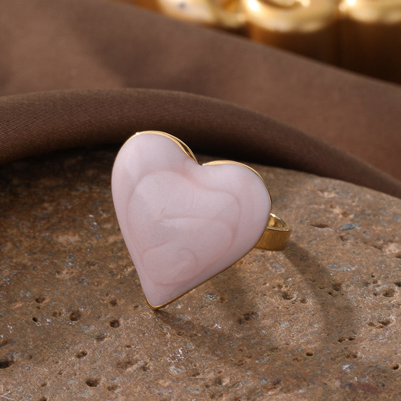 Anillo ajustable corazón rosa - acero inoxidable