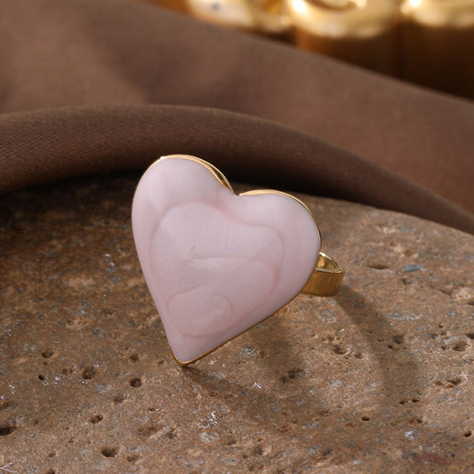 Anillo ajustable corazón rosa - acero inoxidable