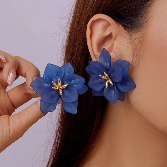 Aretes de Flores grandes azules