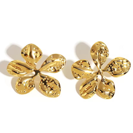 Aretes grandes de flores doradas  - acero inoxidable