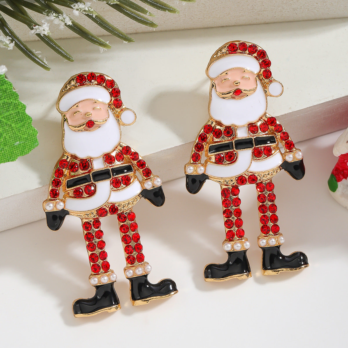 Aretes de santa claus pedrería