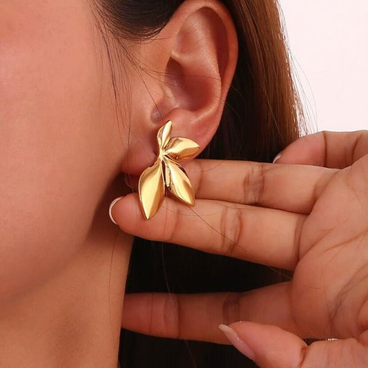 Aretes de hojitas doradas - Acero inoxidable