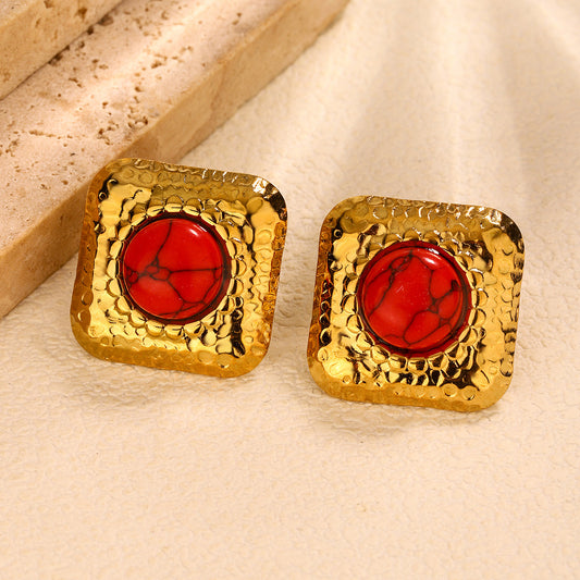 Aretes cuadrados rojos- acero inoxidable