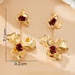 Aretes largos flores doradas con rojo