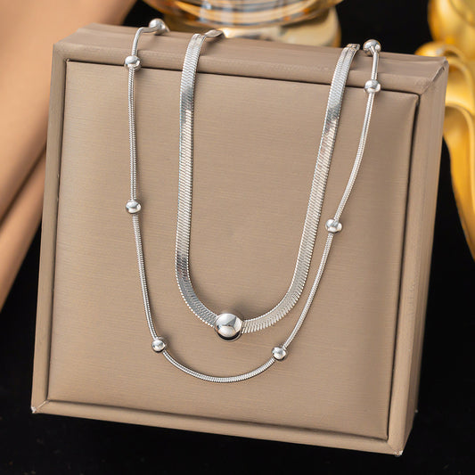 Collar en capas plateado- Acero inoxidable