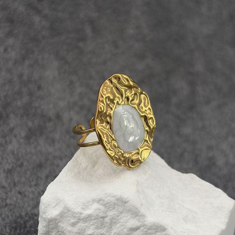 Anillo ajustable ovalado con textura- acero inoxidable