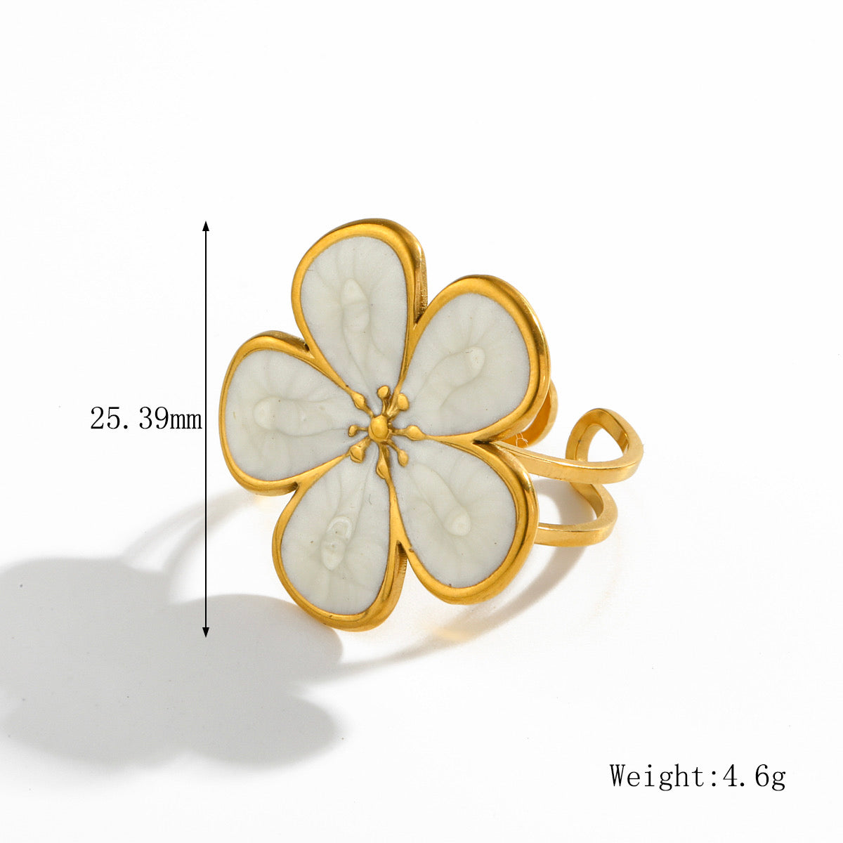 Anillo ajustable flor blanca mod2 - acero inoxidable