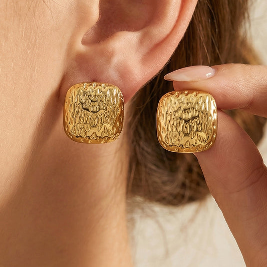 Aretes cuadrados con textura  - acero inoxidable