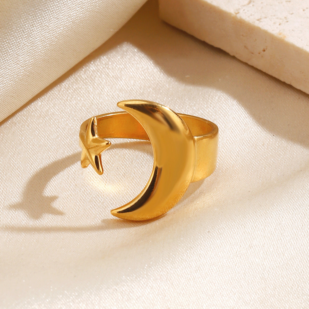 Anillo ajustable luna y estrella- acero inoxidable
