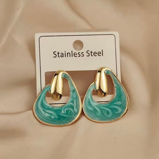 Aretes verde y dorado mod2 - acero inoxidable