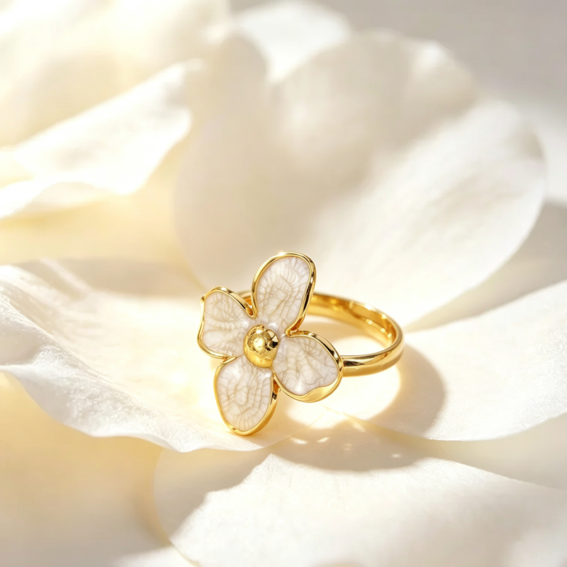 Anillo ajustable flor blanca mod1 - acero inoxidable