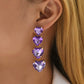 Aretes largos de corazones morados