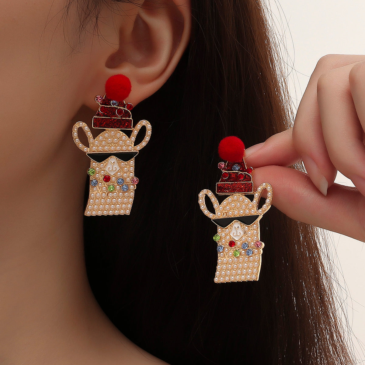 Aretes de llama navideña