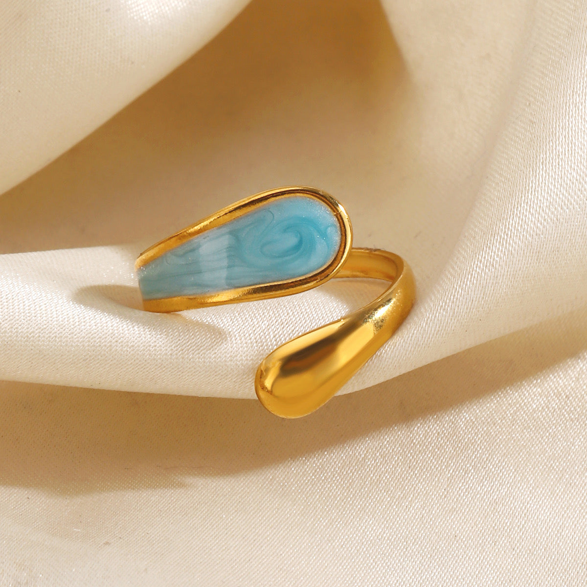 Anillo ajustable azul y dorado - acero inoxidable