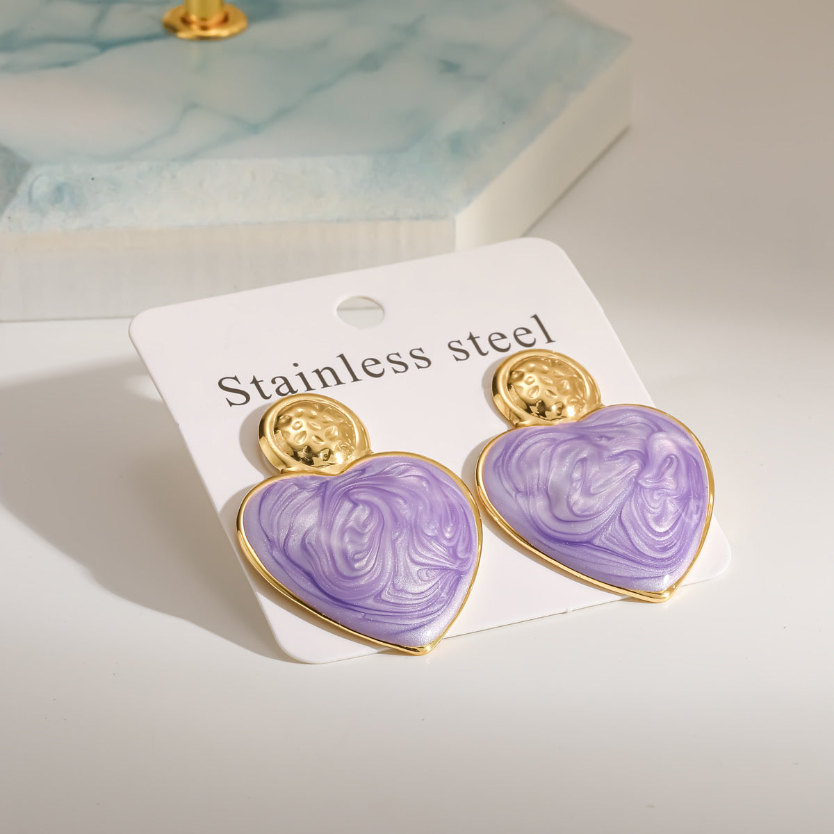 Aretes corazones lilas- acero inoxidable