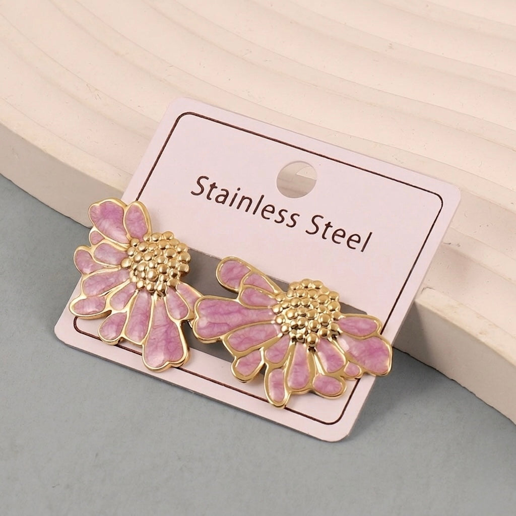 Aretes de flores lilas - acero inoxidable
