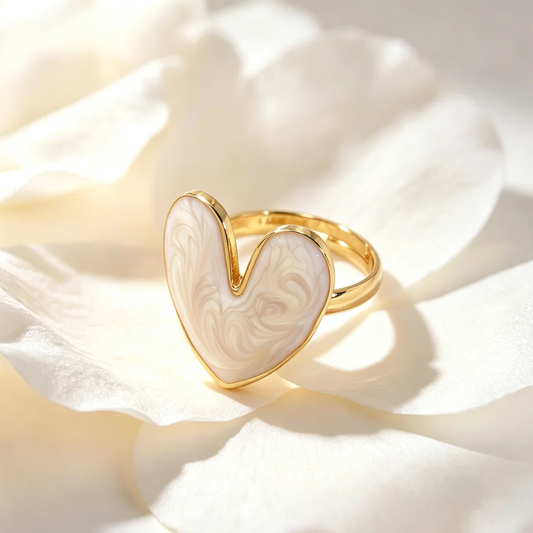 Anillo ajustable corazón blanco - acero inoxidable