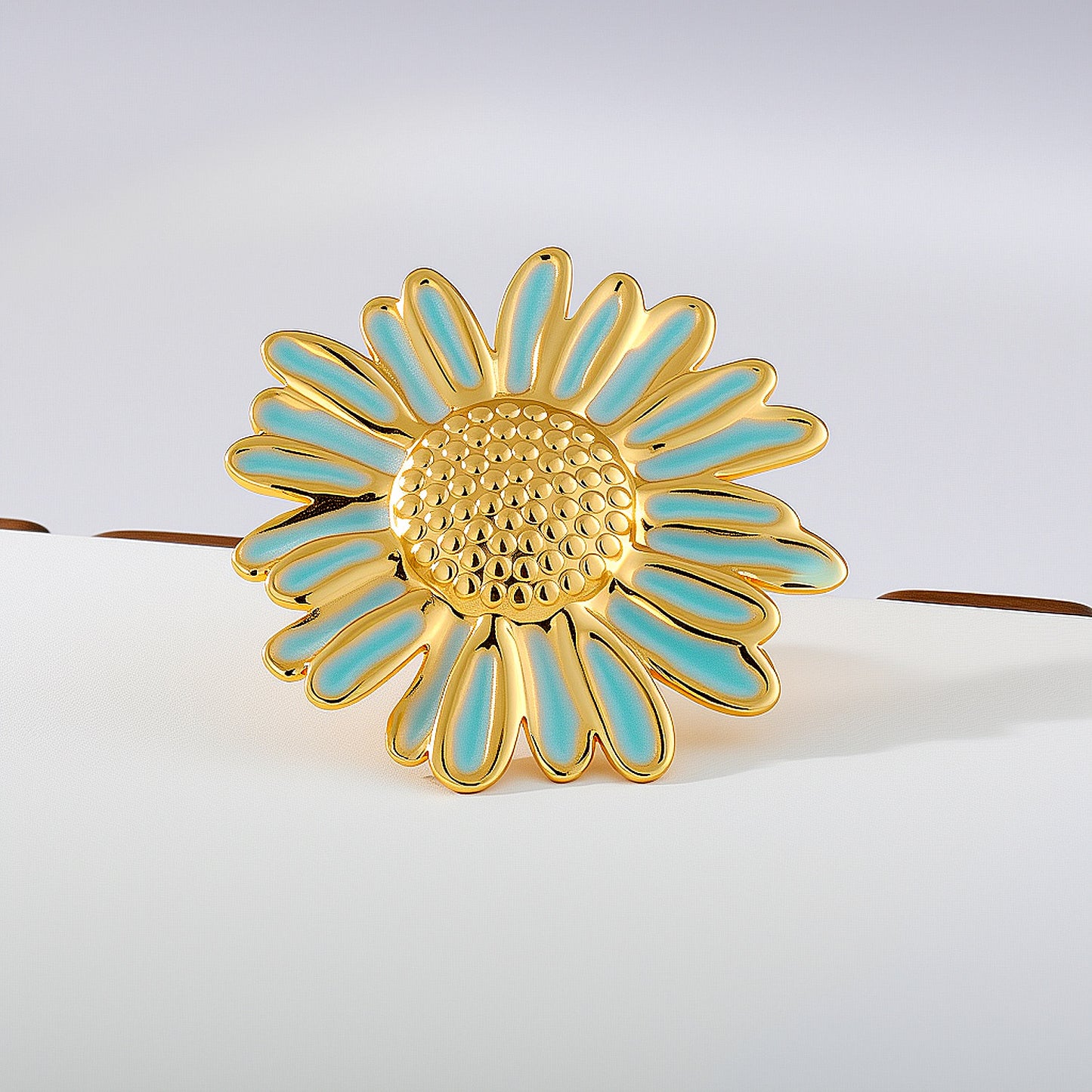 Anillo ajustable chunky flor azul -acero inoxidable