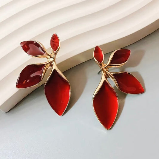 Aretes hojitas rojas