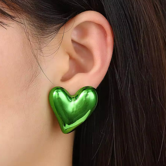 Aretes de corazones espejo- verdes