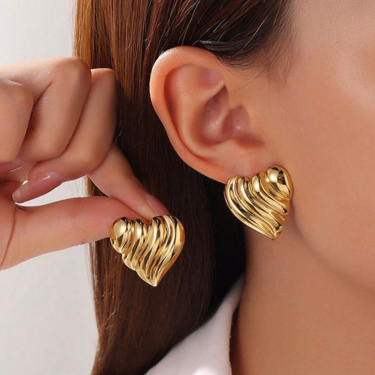 Aretes corazones con ondas - acero inoxidable