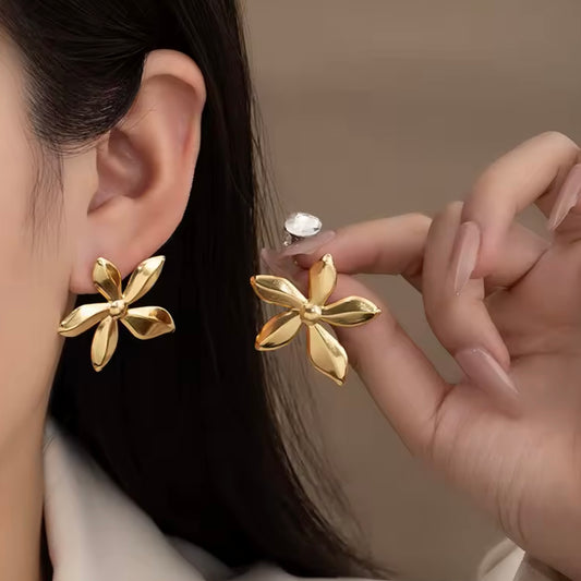 Aretes flores doradas mod2- acero inoxidable