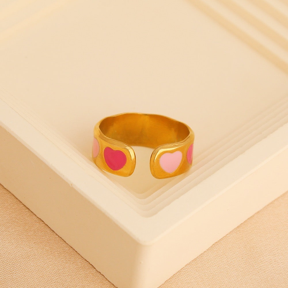 Anillo ajustable corazones rosas- acero inoxidable